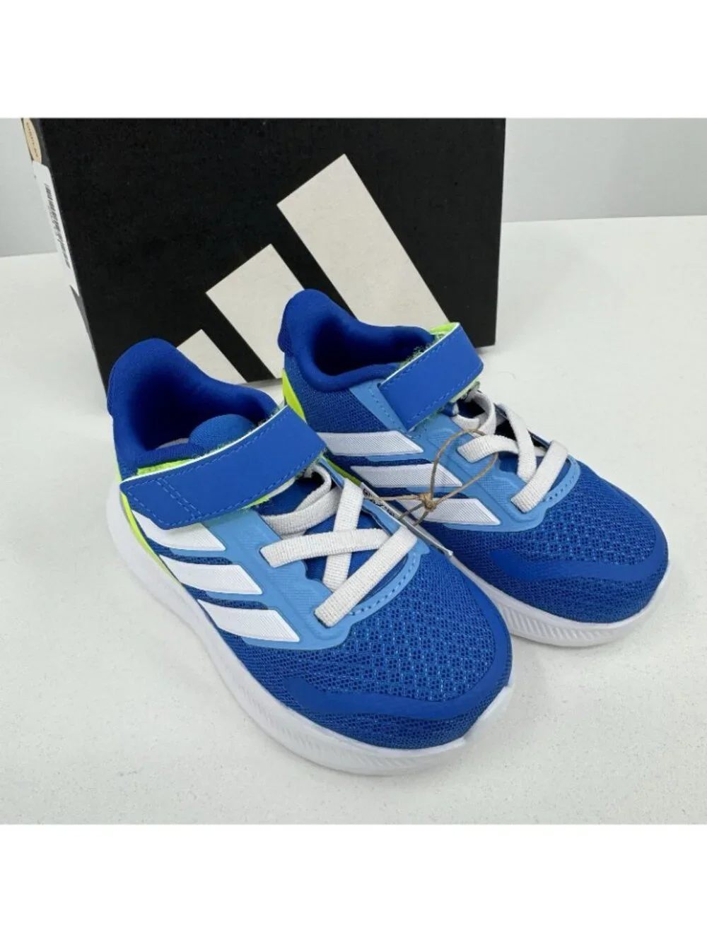Adidas Infant Boys Run Falcon 5 EL Running Shoes size 6K Hook & Loop Blue JQ5667